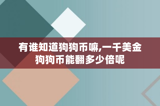 有谁知道狗狗币嘛,一千美金狗狗币能翻多少倍呢 有谁知道狗狗币嘛,一千美金狗狗币能翻多少倍呢
