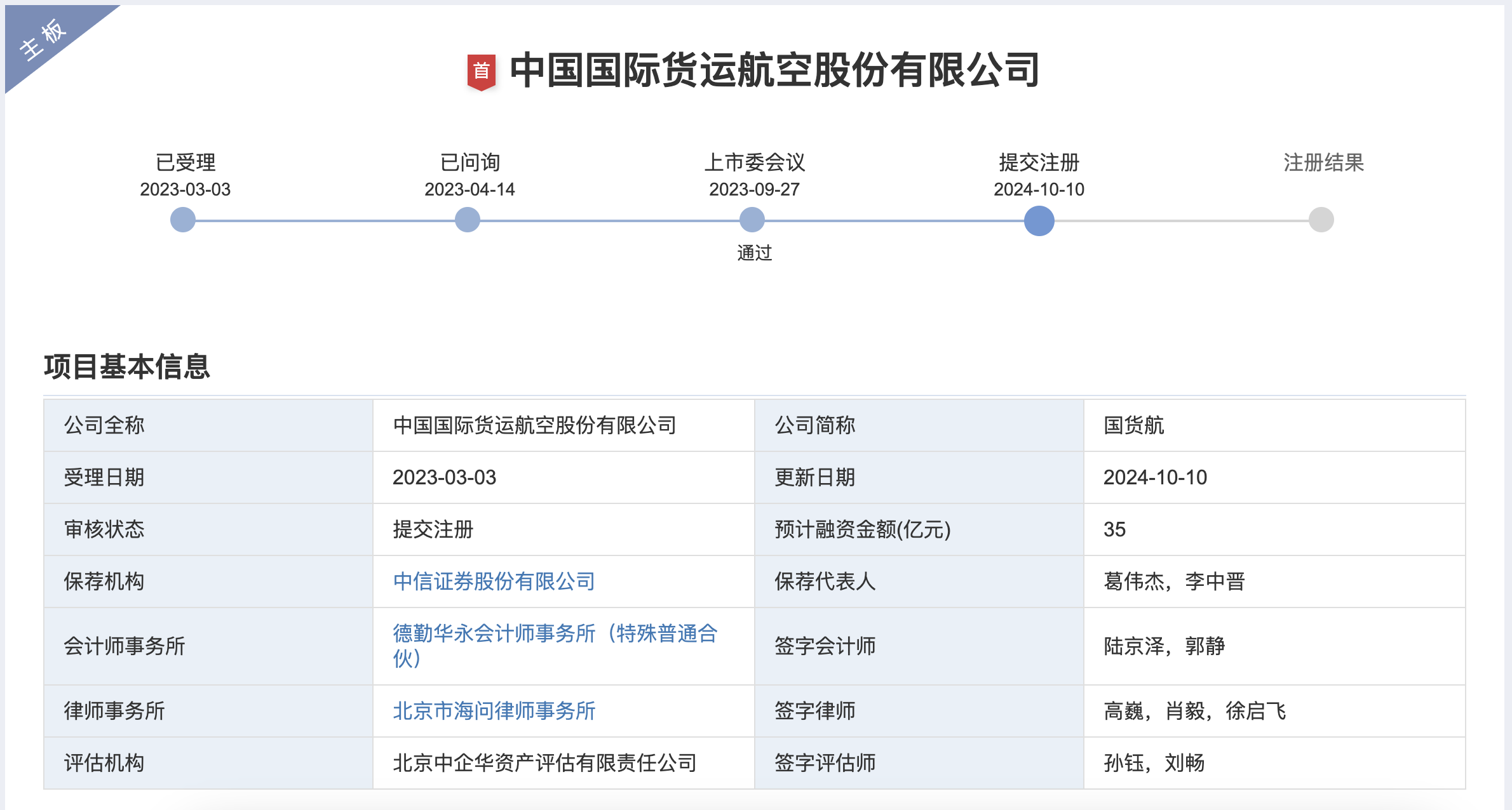 国货航IPO递交注册申请，或成“827新政”以来A股募资规模最大新股