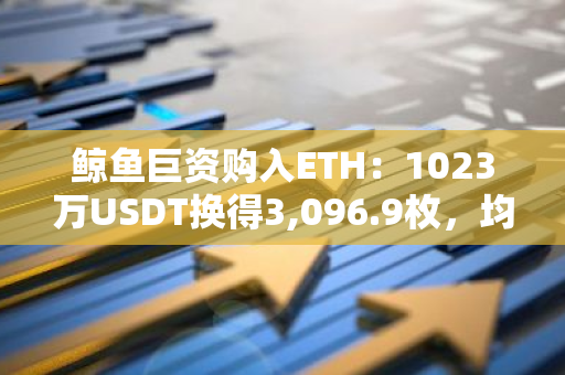 鲸鱼巨资购入ETH：1023万USDT换得3,096.9枚，均价3,304美元