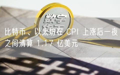 比特币、以太坊在 CPI 上涨后一夜之间清算 1.17 亿美元