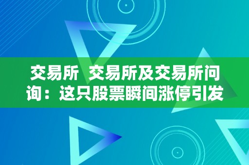 交易所 交易所及交易所问询：这只股票瞬间涨停引发市场关注