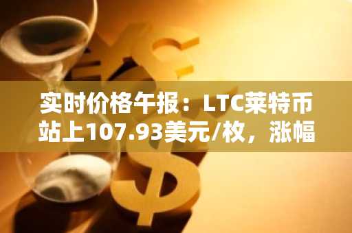 实时价格午报：LTC莱特币站上107.93美元/枚，涨幅达3.51%