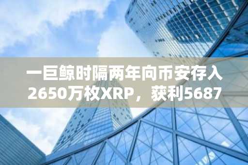 一巨鲸时隔两年向币安存入2650万枚XRP，获利5687万美元