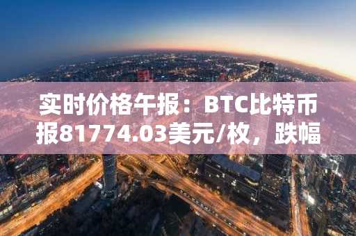 实时价格午报：BTC比特币报81774.03美元/枚，跌幅达-1.02%