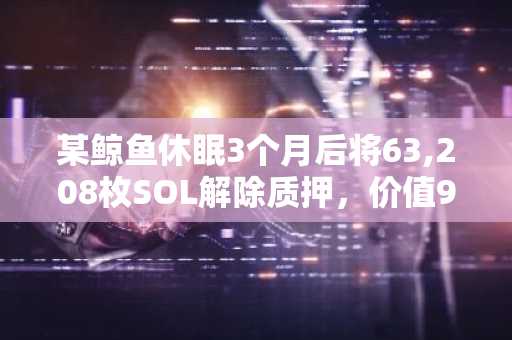 某鲸鱼休眠3个月后将63,208枚SOL解除质押，价值933万美元