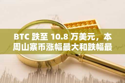 BTC 跌至 10.8 万美元，本周山寨币涨幅最大和跌幅最大（周末观察）