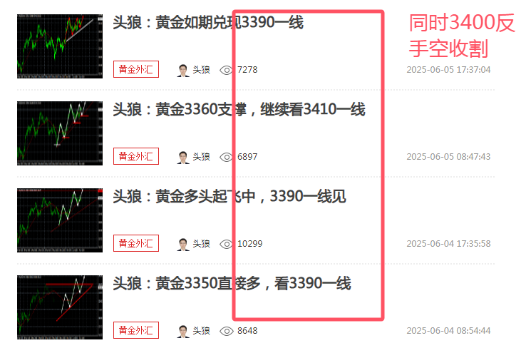 头狼：黄金多单止盈3390一线，同时3400反手空收割，刺激