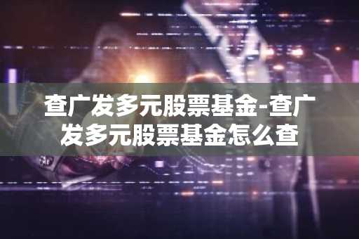 查广发多元股票基金-查广发多元股票基金怎么查