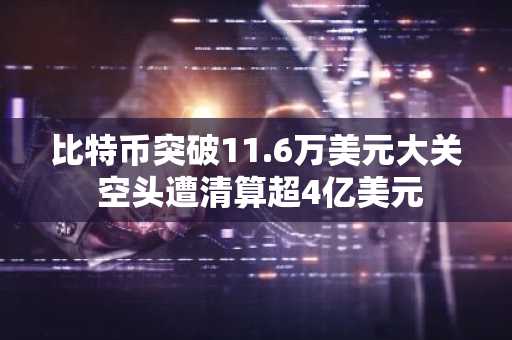 比特币突破11.6万美元大关 空头遭清算超4亿美元