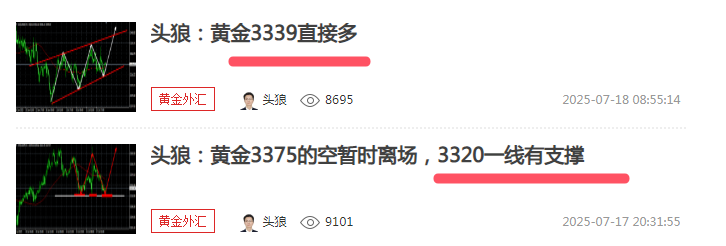 头狼：黄金3339多持仓看涨中，继续看3360上方