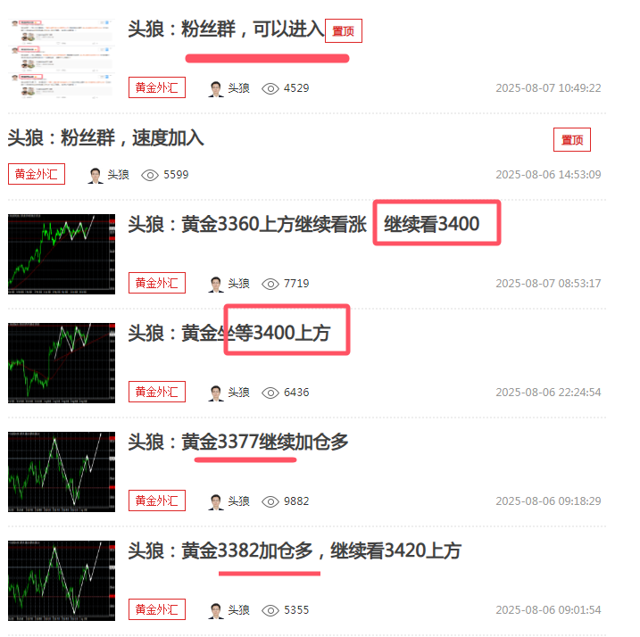 头狼：黄金3400已兑现，今天看回落，粉丝群见