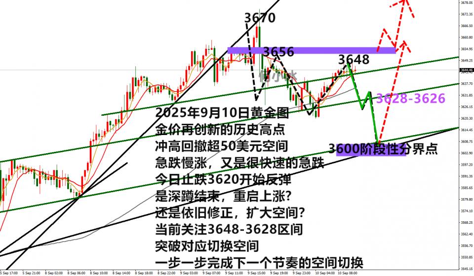 何小冰：金价再创新高后急跌，今日3648高空看进一步调整