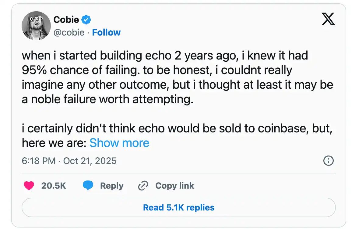 Coinbase收购Echo背后：Cobie从200美元入圈到名利双收的13年