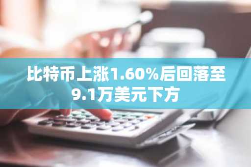 比特币上涨1.60%后回落至9.1万美元下方