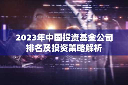 2023年中国投资基金公司排名及投资策略解析